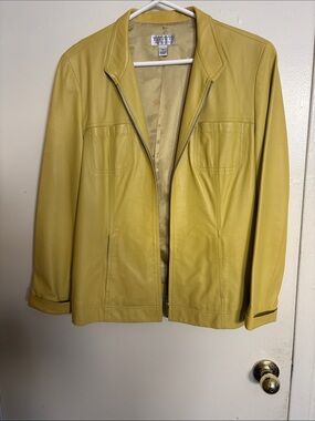 Talbots Yellow Leather Zip Front Jacket